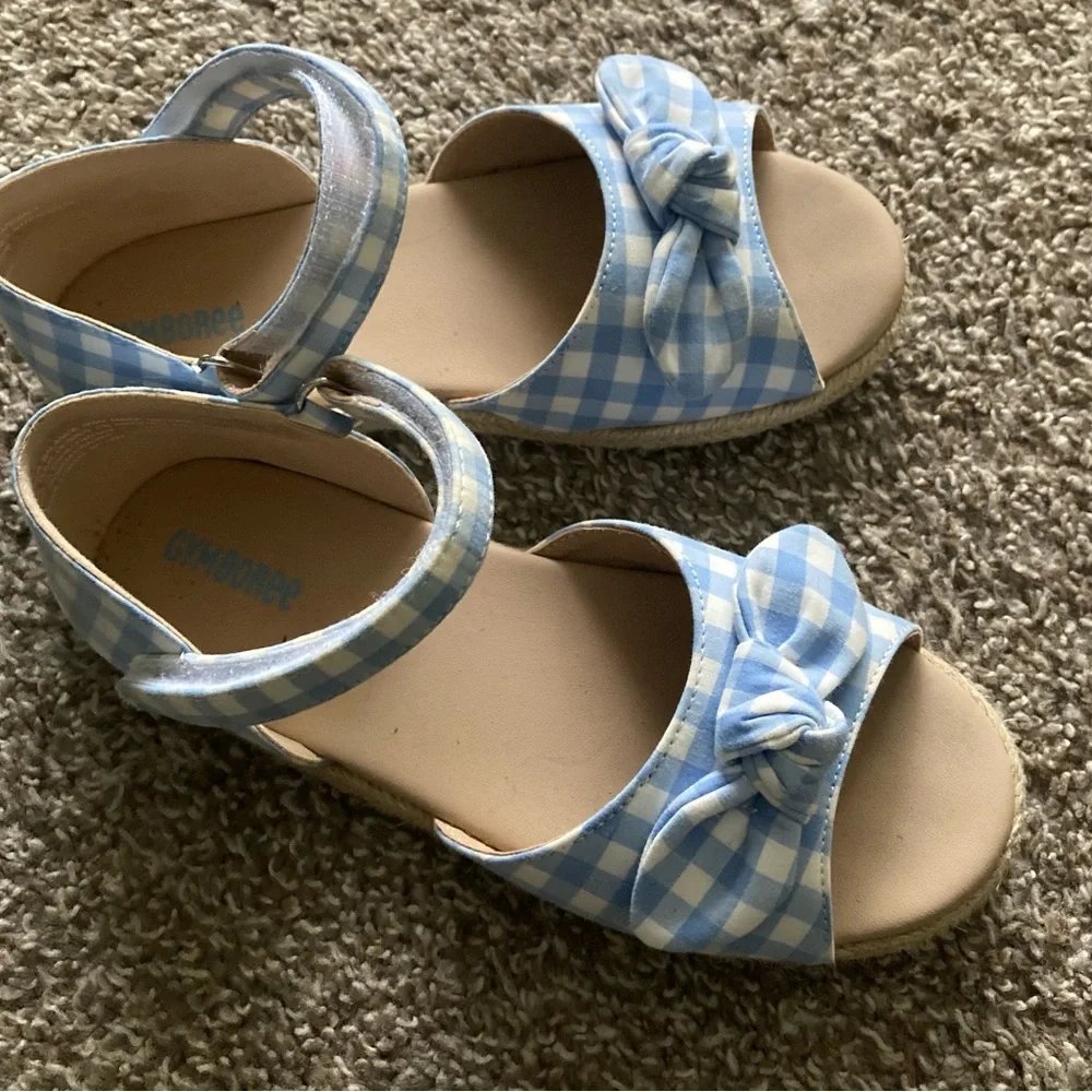 Gymboree girls size 1 blue‎ checkered espadrille sandal, sunny daisies line